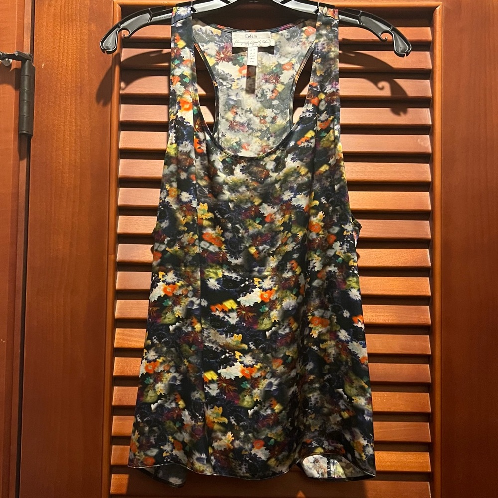Erdem tank top floral racer back style, sz 10, lustrous fabrics